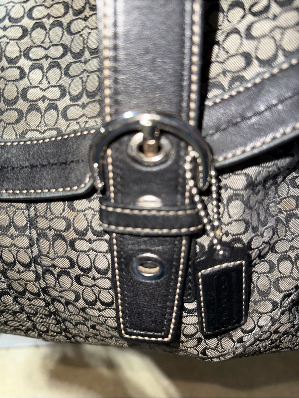 COACH Some Rehab Needed Vintage Soho Signature Jacquard Flap Satchel Black/Grey - Picture 11 of 16
